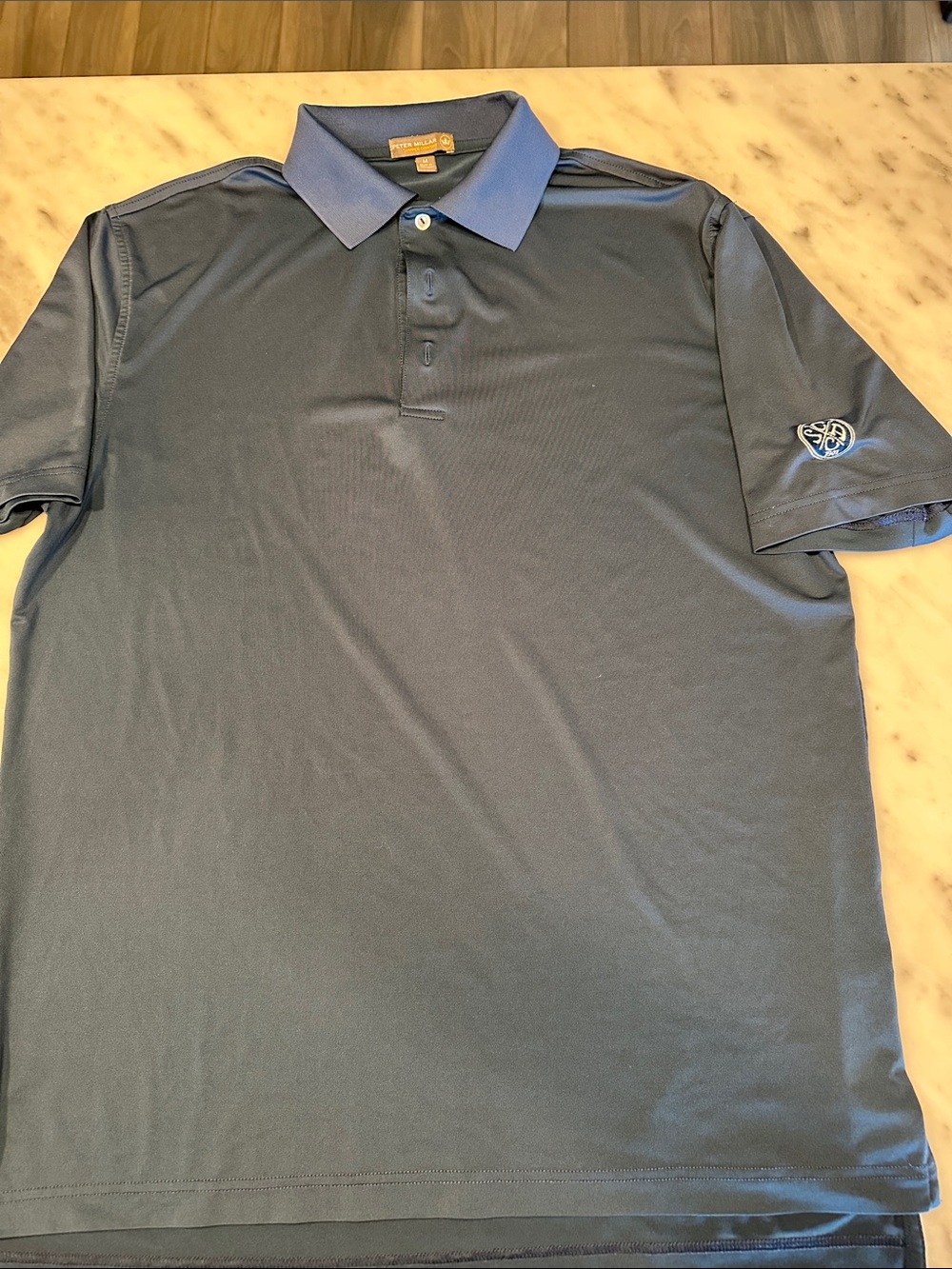 Peter Millar Slate Blue Short-Sleeve Polo with Contrast Collar